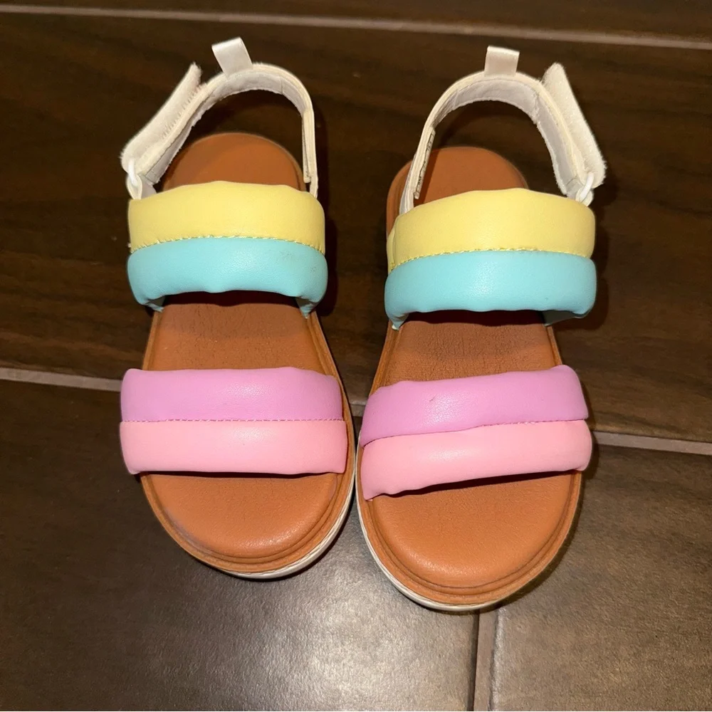 OshKosh B'gosh Loredana Multicolor Yellow Green Pink Pastel Wedge Sandals 8